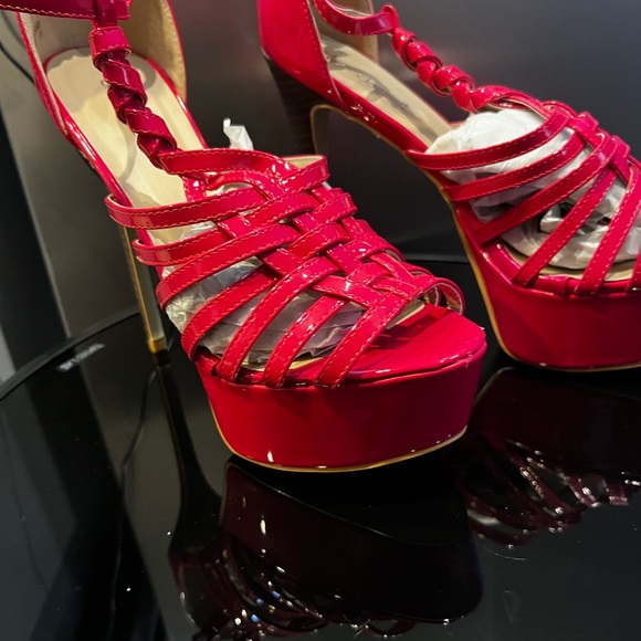 Red Strappy High Heel Sandals - Picture 10 of 12